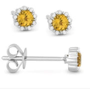 14K White Gold Citrine and Diamond Halo Earrings